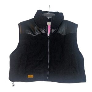Simply Southern Corduroy Faux Leather Black Puffer Vest Size XL.